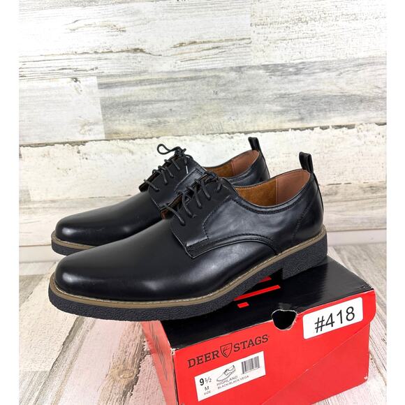 Deer Stags Mens 9.5 Highland Black Vegan Leather Casual Oxford Dress Shoe NEW